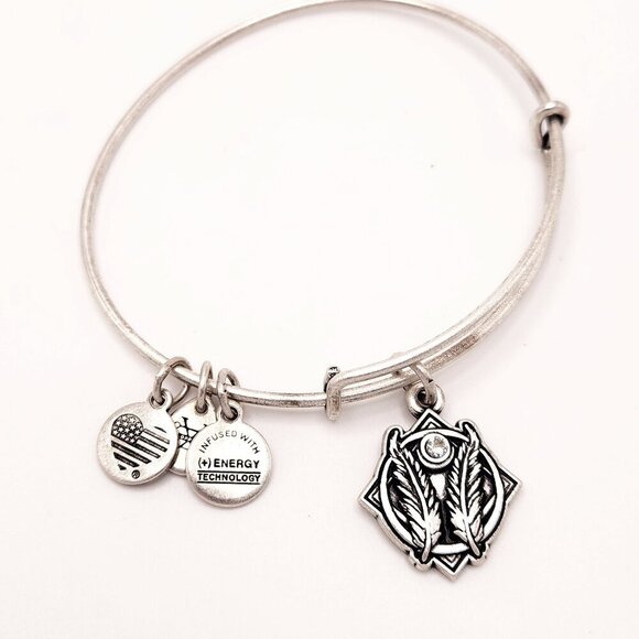 Alex and Ani Godspeed Charm Guardian Angel Swarovski Silver Tone Bangle Bracelet - Picture 1 of 3